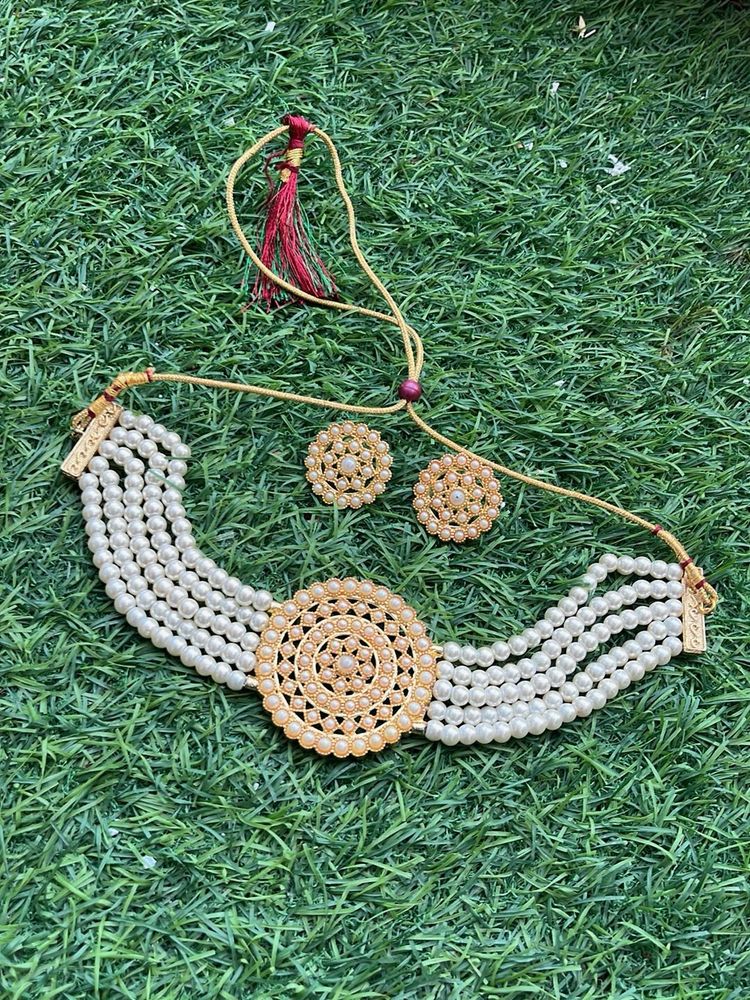 Pearl Choker Necklace with Earrings
