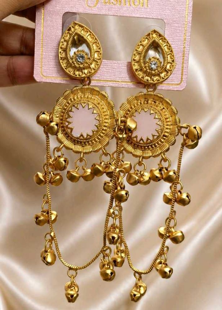 Gold Tone Long Chain kashmiri Earrings