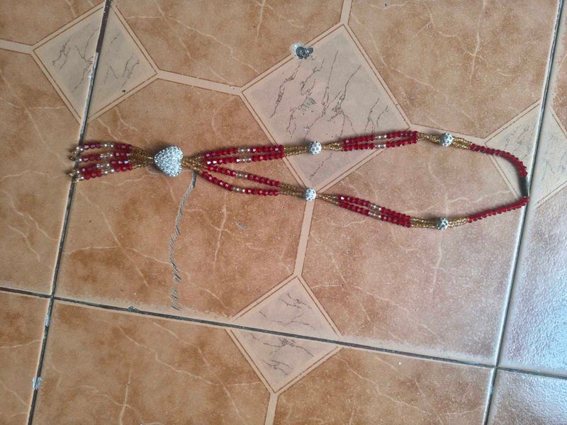 Red Beaded Necklace with Heart Pendant