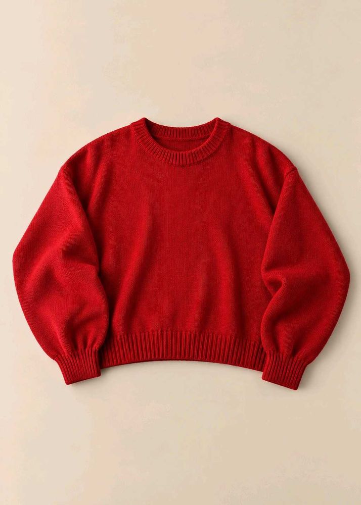 RED RIBBED CREWNECK SWEATER