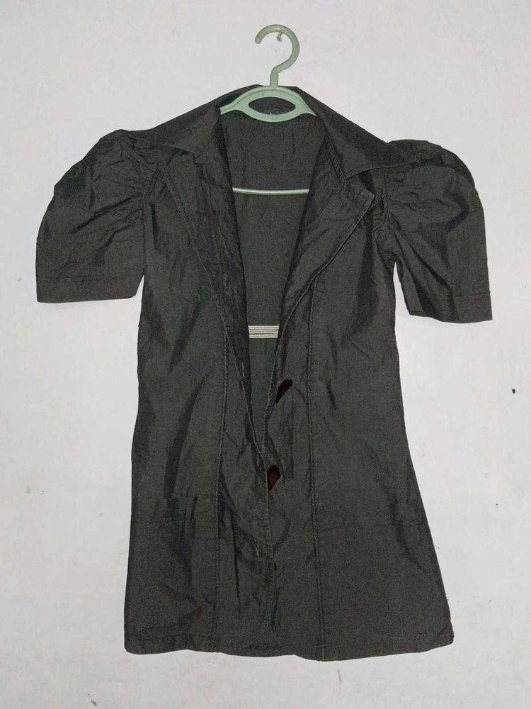 Gray Mini Dress with Puff Sleeves