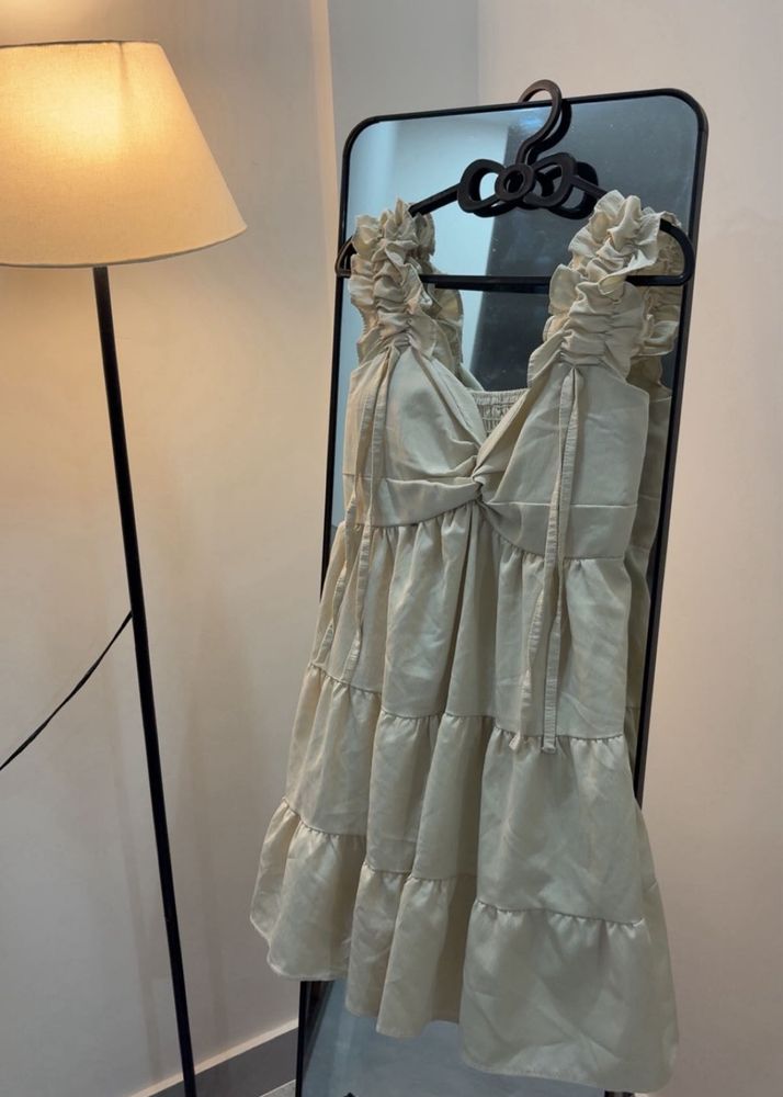 Cream Ruffle Tiered Dress