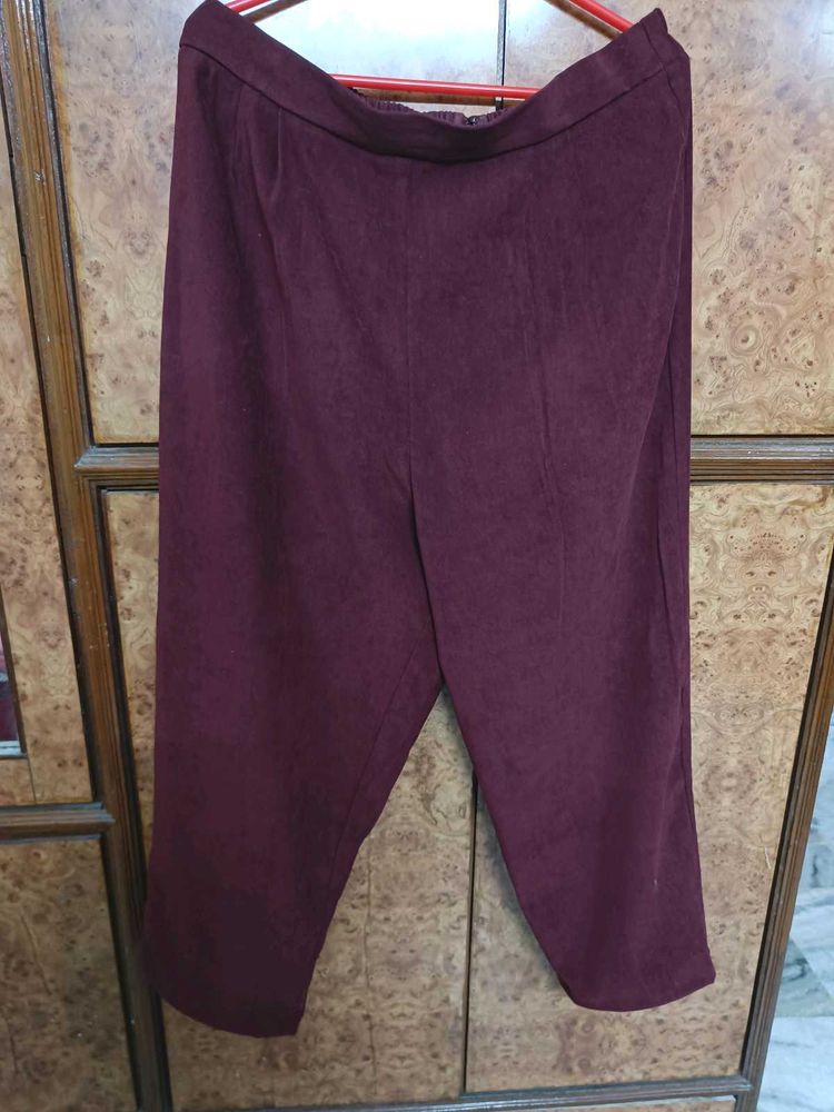Dark Maroon Suede fabric Pants with pockets
