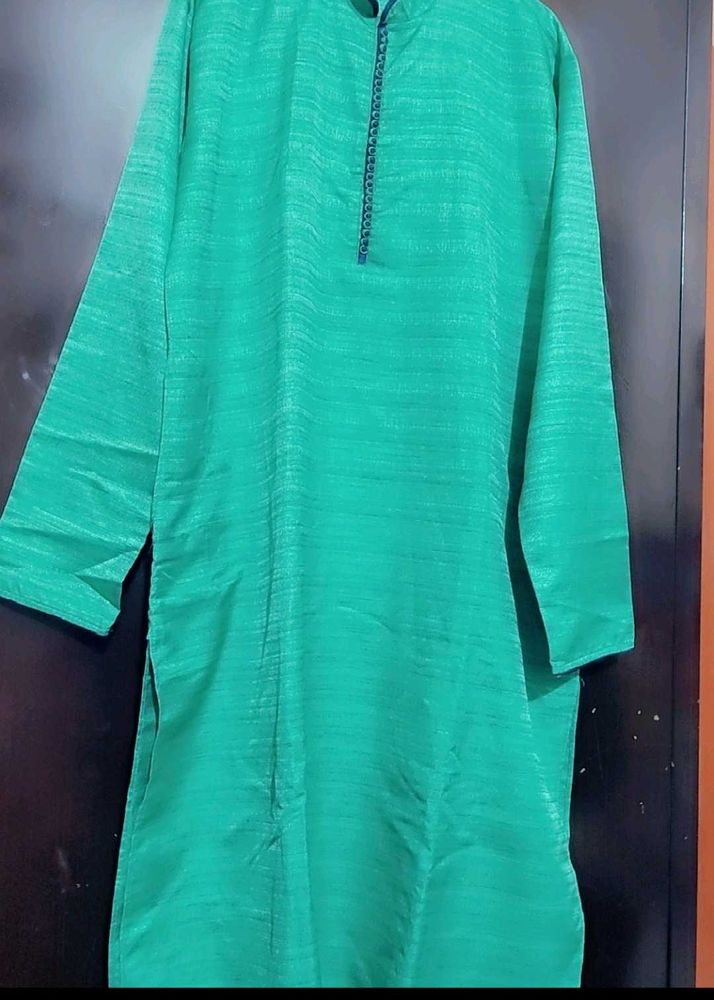 Sea Green Kurta Navy Blue Pajami Set For 46 Chest