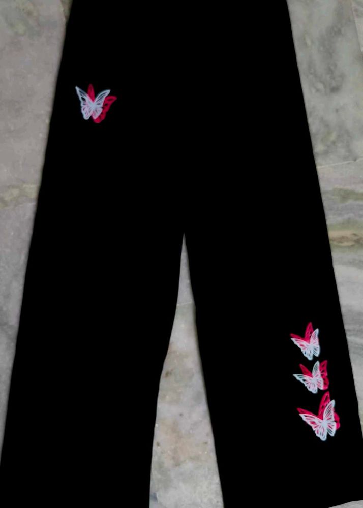 Black Palazzos with Butterfly Embroidery