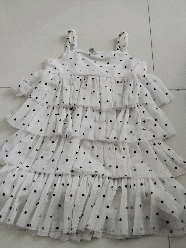Cute White Polka Dot Tiered Dress