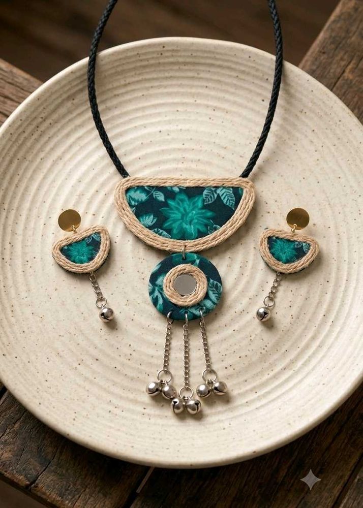 Bohemian Fabric Necklace &amp; Earrings Set