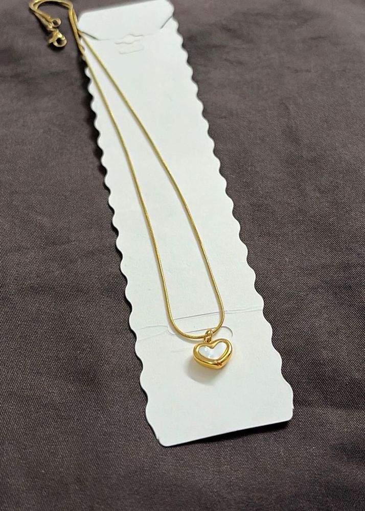 Gold Heart Necklace with Shell Inlay