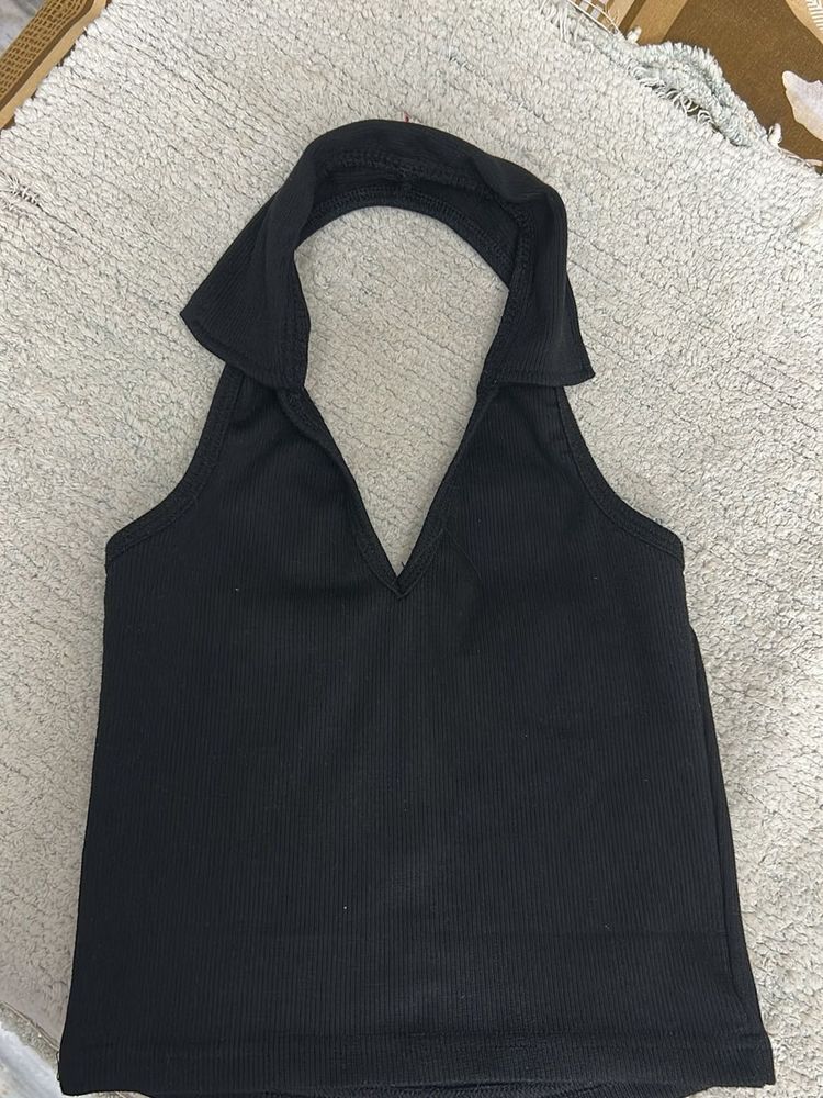 Black Halter Neck Crop Top