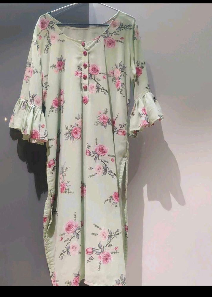 Pastel Floral Print Kurta with Bell Sleeves