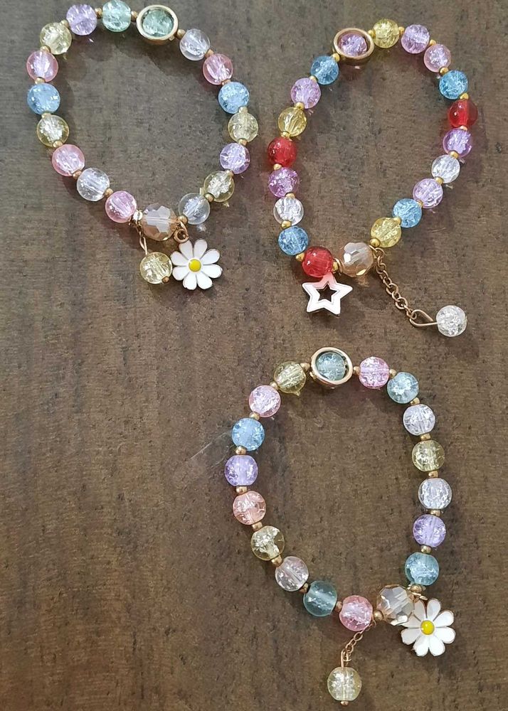 Colorful Beaded Star Charm Bracelet- 3 Pieces
