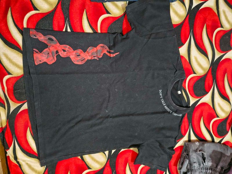 Black Graphic T-Shirt with Red Design