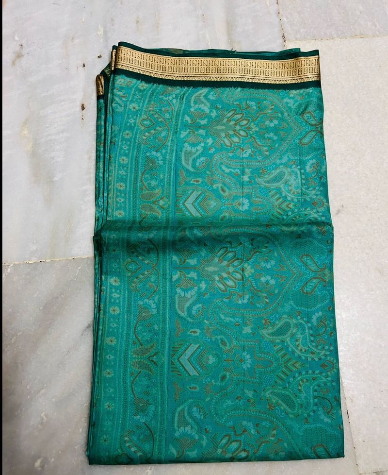 Green Silk Saree with Paisley Print