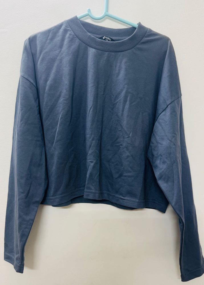 Gray Long Sleeve Cropped Sweatshirt