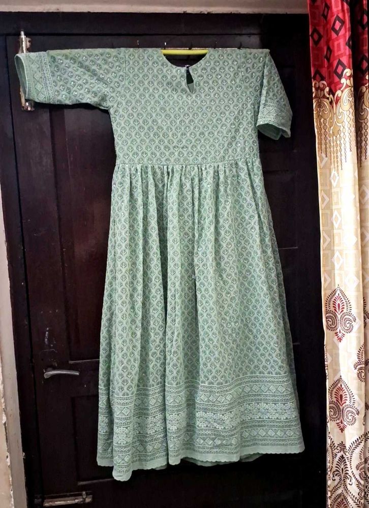 Pista Green Sequin Embroidered Maxi Dress