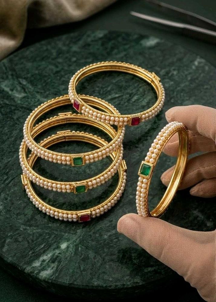 New Elegant Gold Bangles with Pearls &amp; Stones