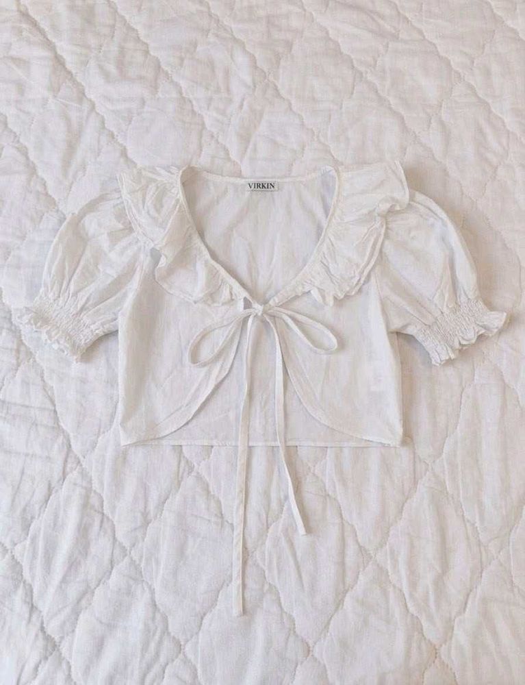 White Ruffle Tie-Front Crop Top