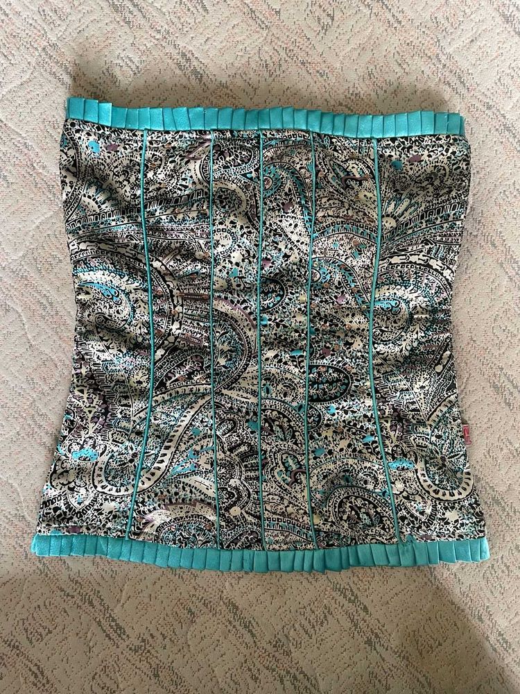 Paisley Satin Turquoise Corset Top