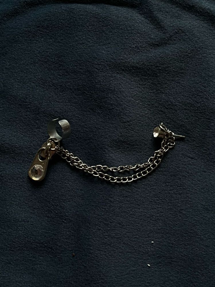 Silver Chain Ear Cuff with Stones