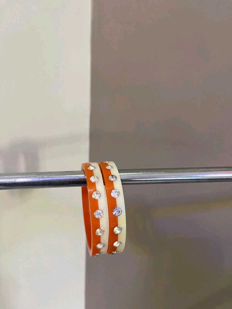 Orange &amp; Cream Rhinestone Bangles