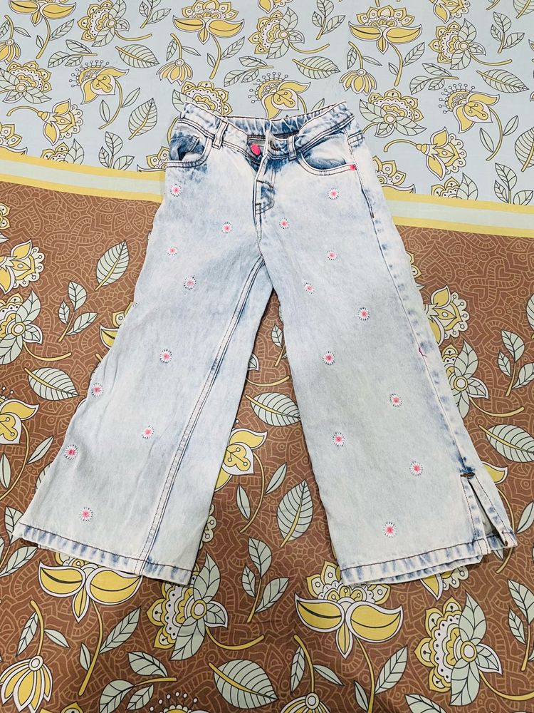 Fits to 7-8 years Stylish Embroidered Wide Leg Jea