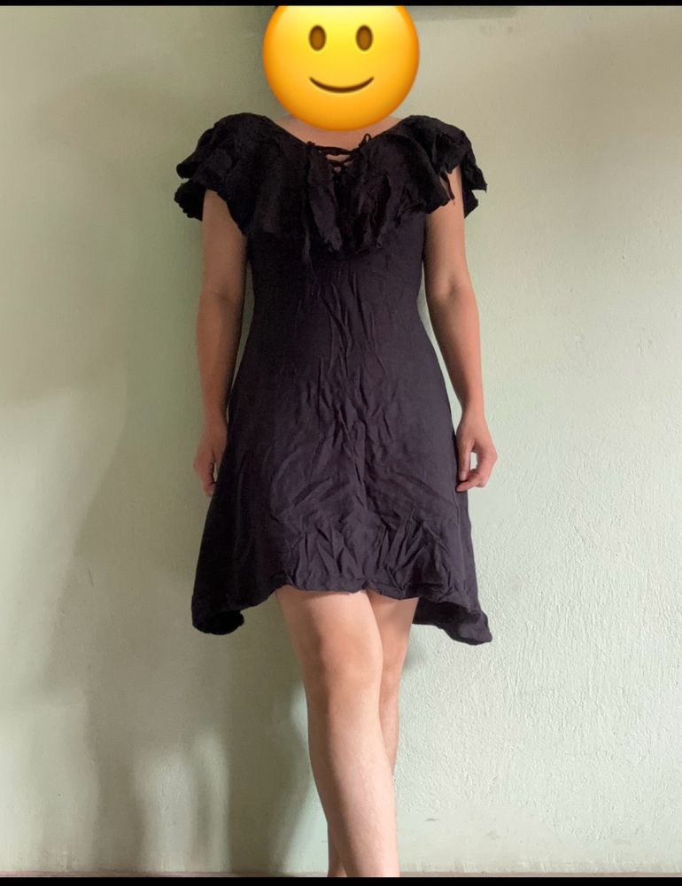 Black Ruffled Neck Dress