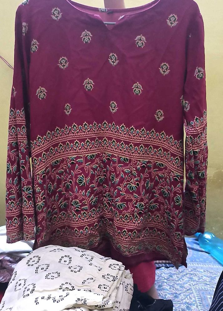 Maroon Printed Kurta
