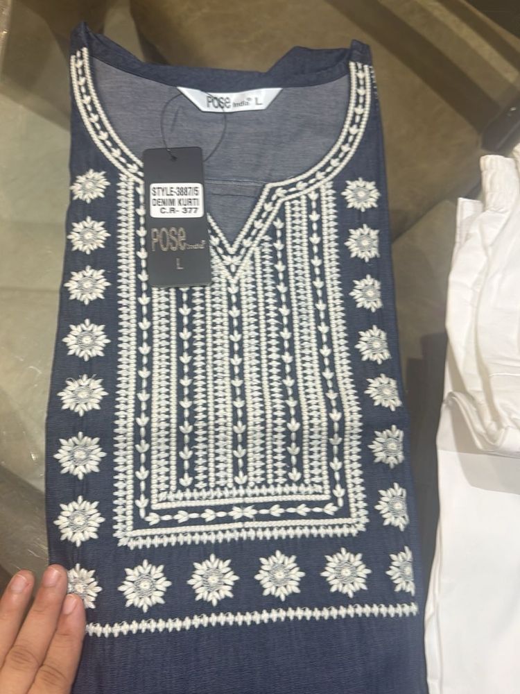 Embroidered Denim Kurta