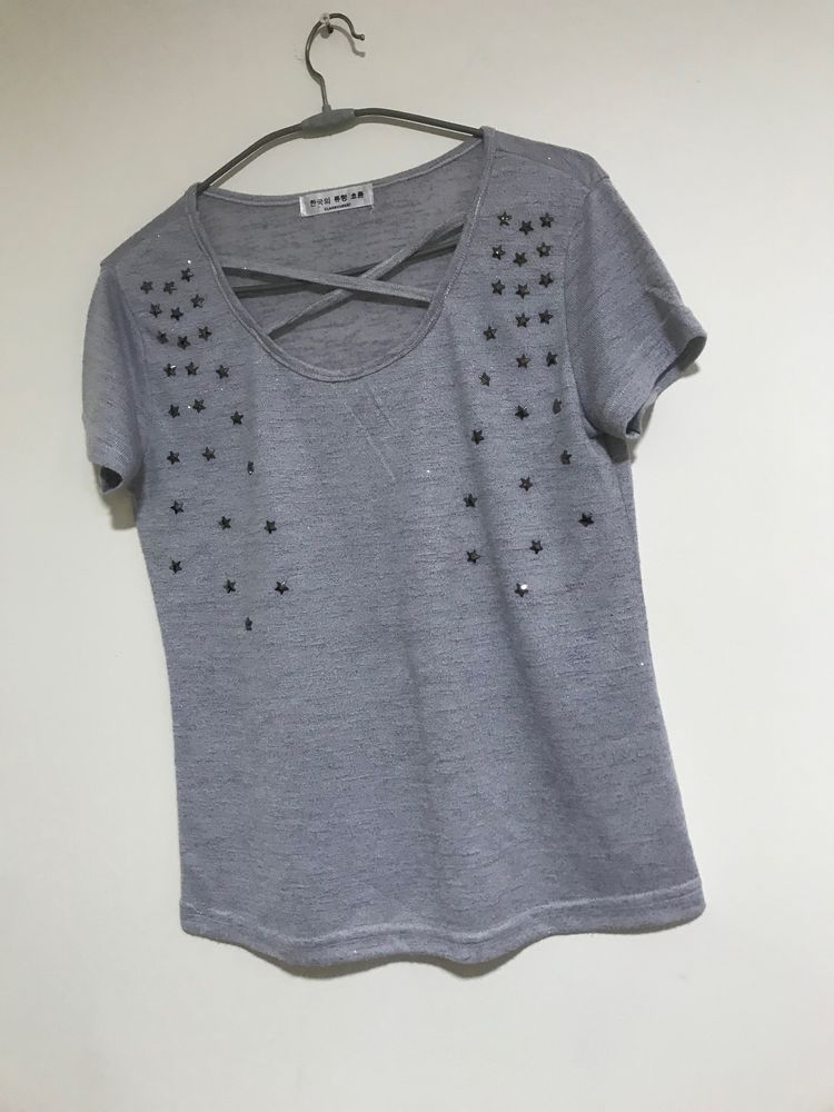 Korean Silver Shimmer Top