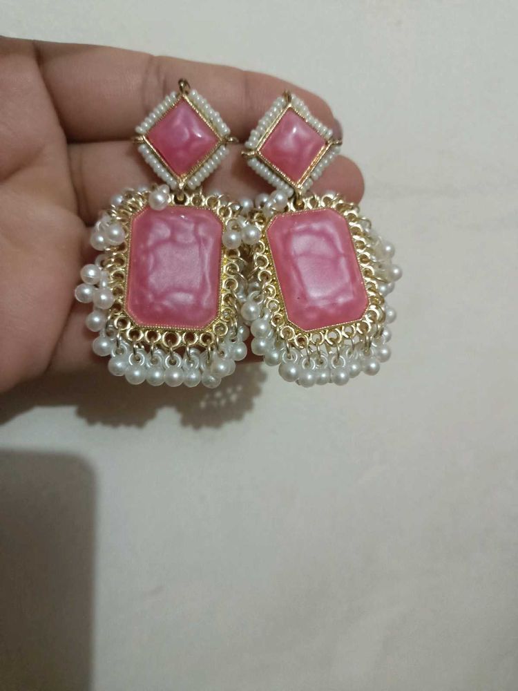 Pink &amp; Pearl Drop Earrings