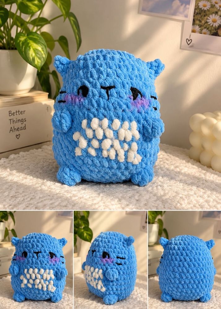 Handmade Crocheted Blue Kawaii Animal Plush
