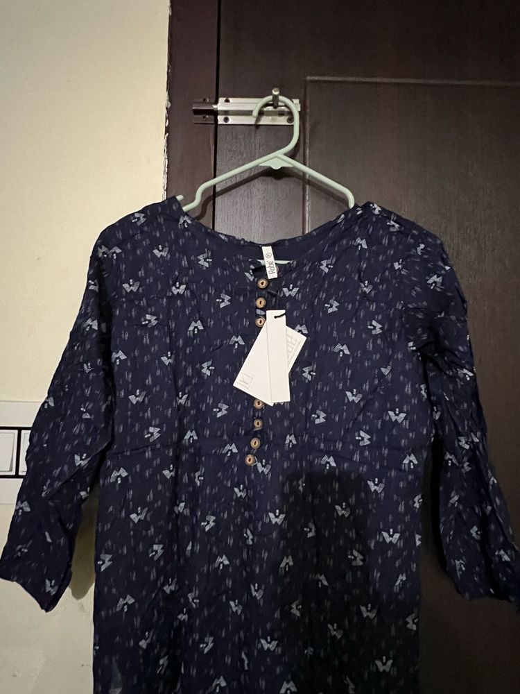 Navy Blue Printed short Kurta