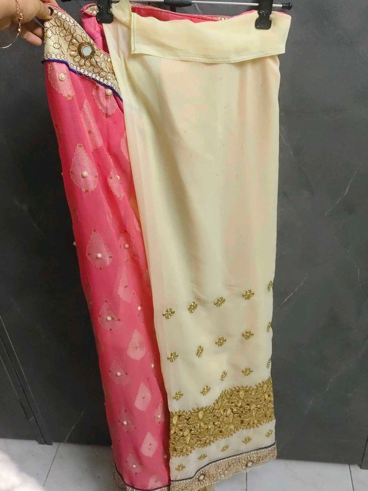 Elegant Pink and Cream Saree 2 colour sare