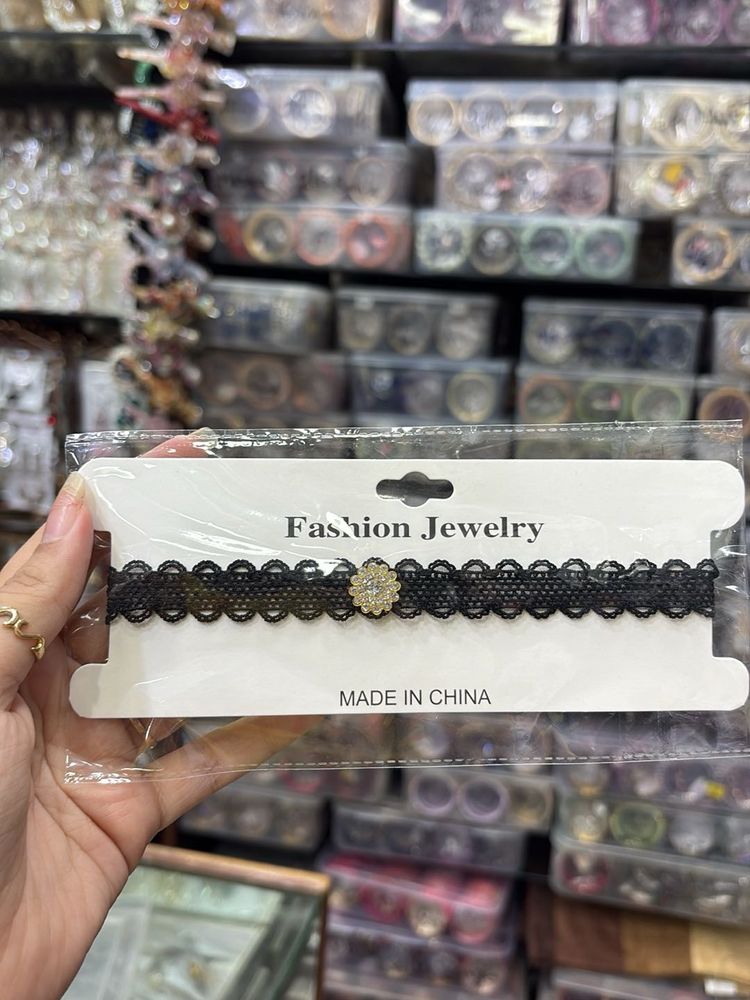 Black Lace Choker with Rhinestone Charm any 1