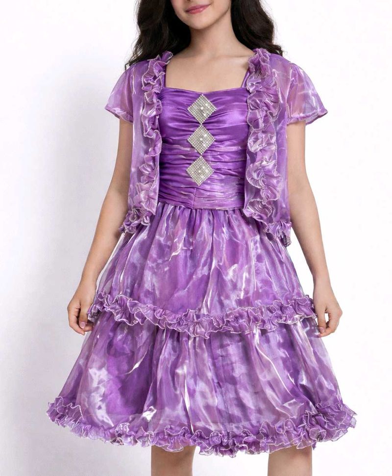 Enchanting Purple Ruffled Dress with Shrug