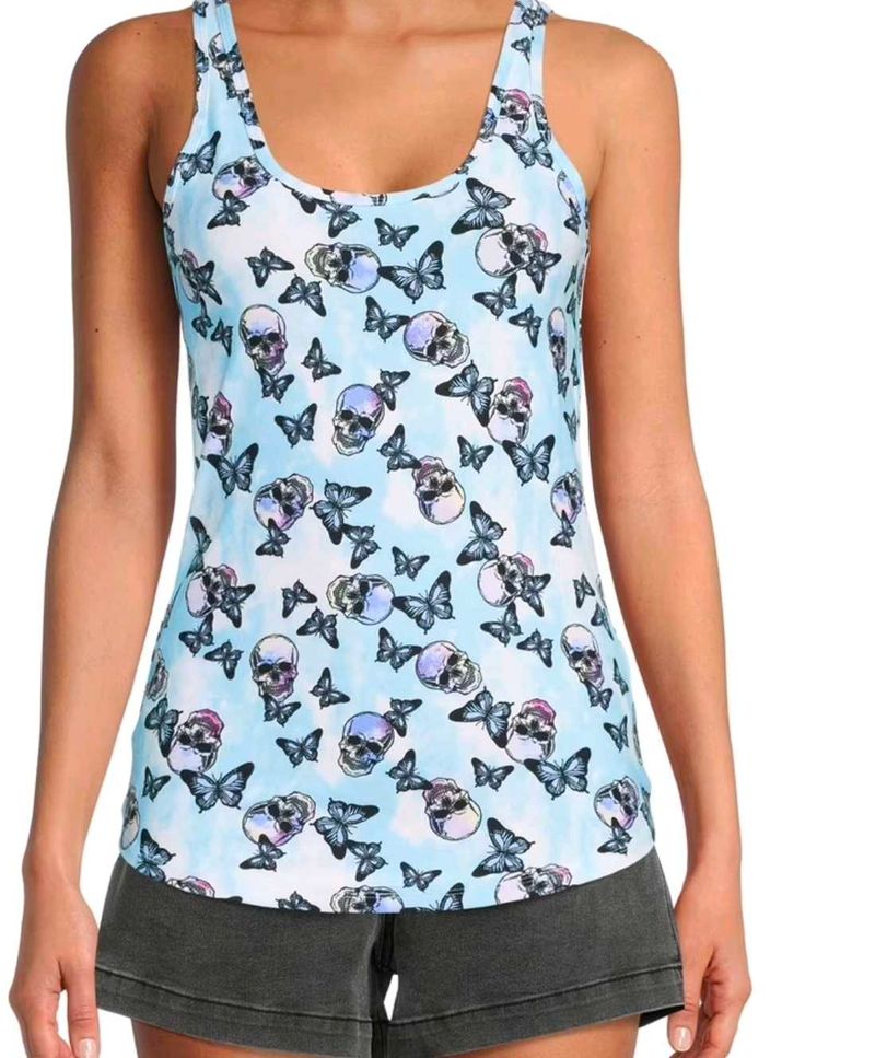 I. Skull and Butterfly Print Tank Top