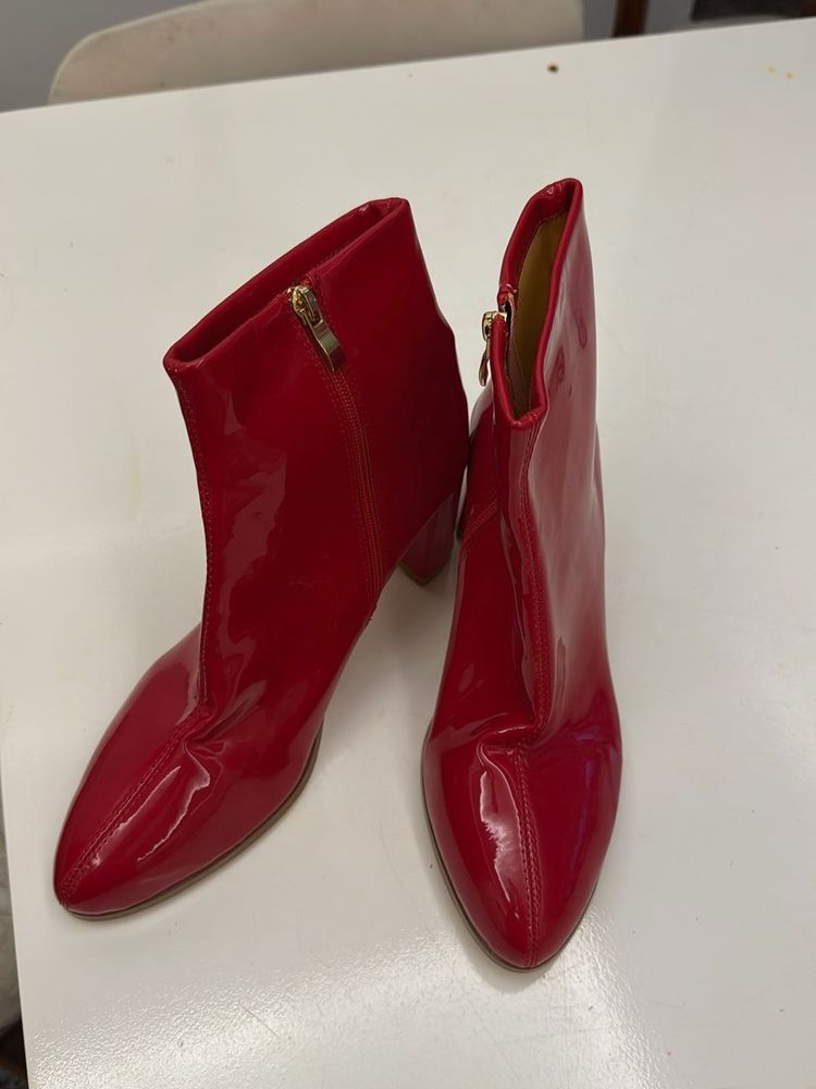 Vibrant Red Patent Ankle Boots