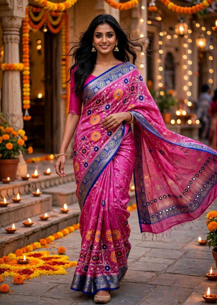 Pink Embroidered sareeset