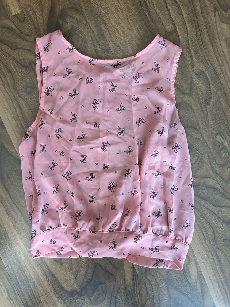 Cute Pink Bow Print Sleeveless Top