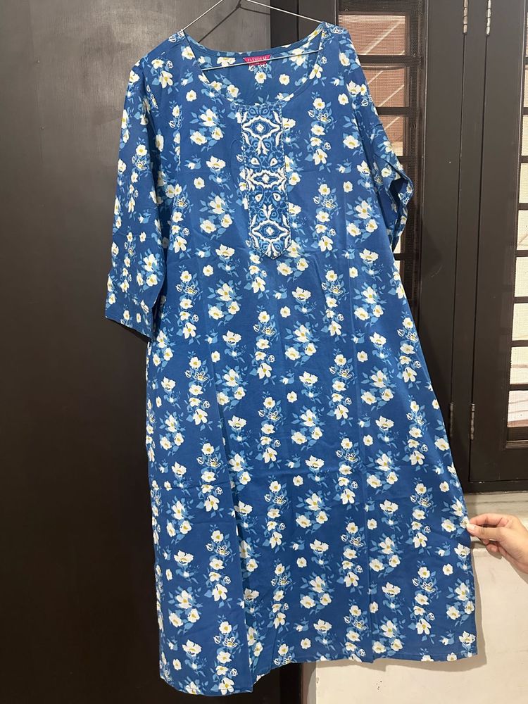 Blue Floral Print Kurta