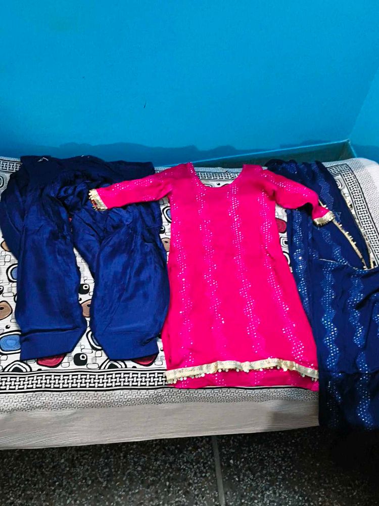 Heavy Party Wear Pink &amp; Blue Salwar  Suit