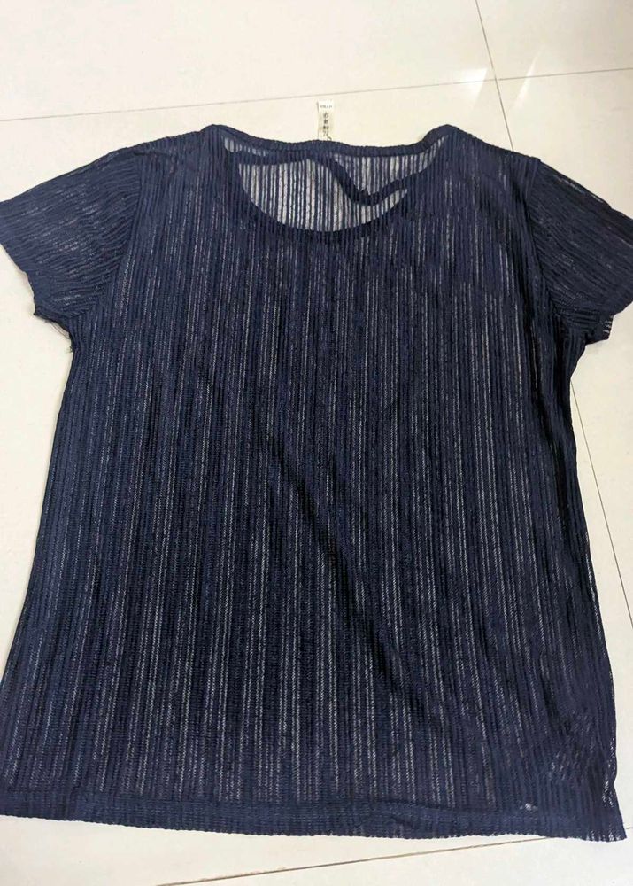 Sheer Striped Navy Blue Top