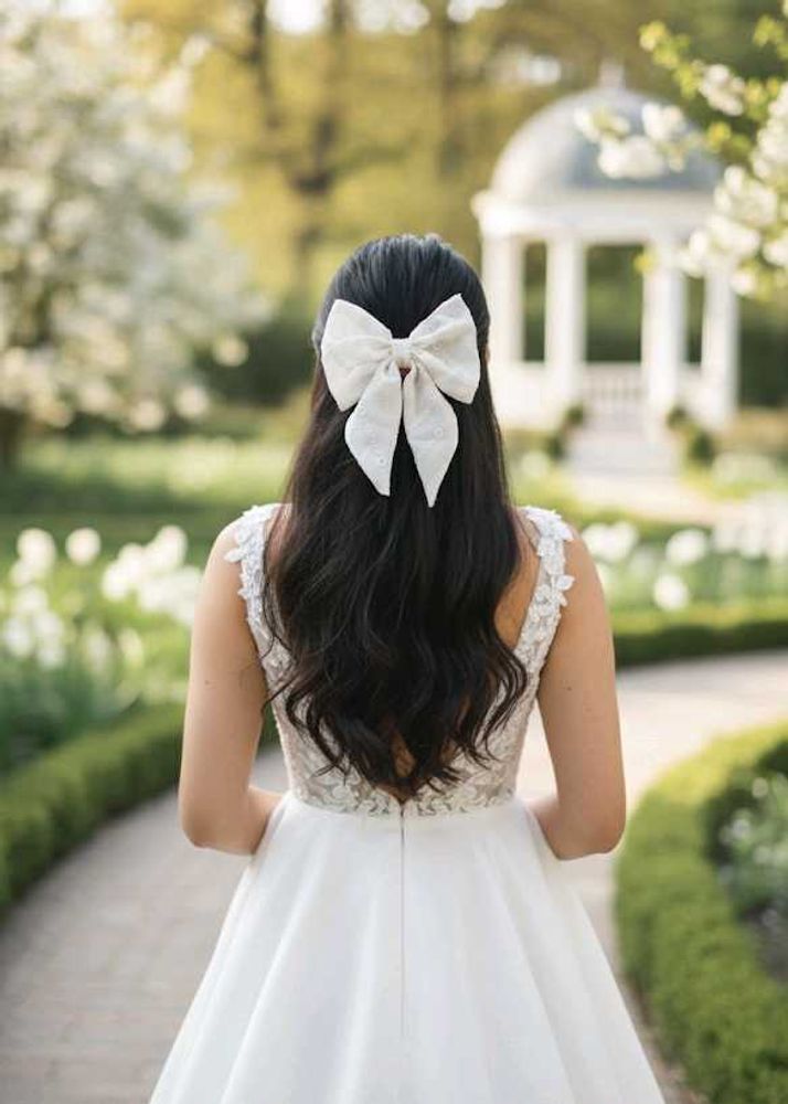 white chikankari hair bow clip