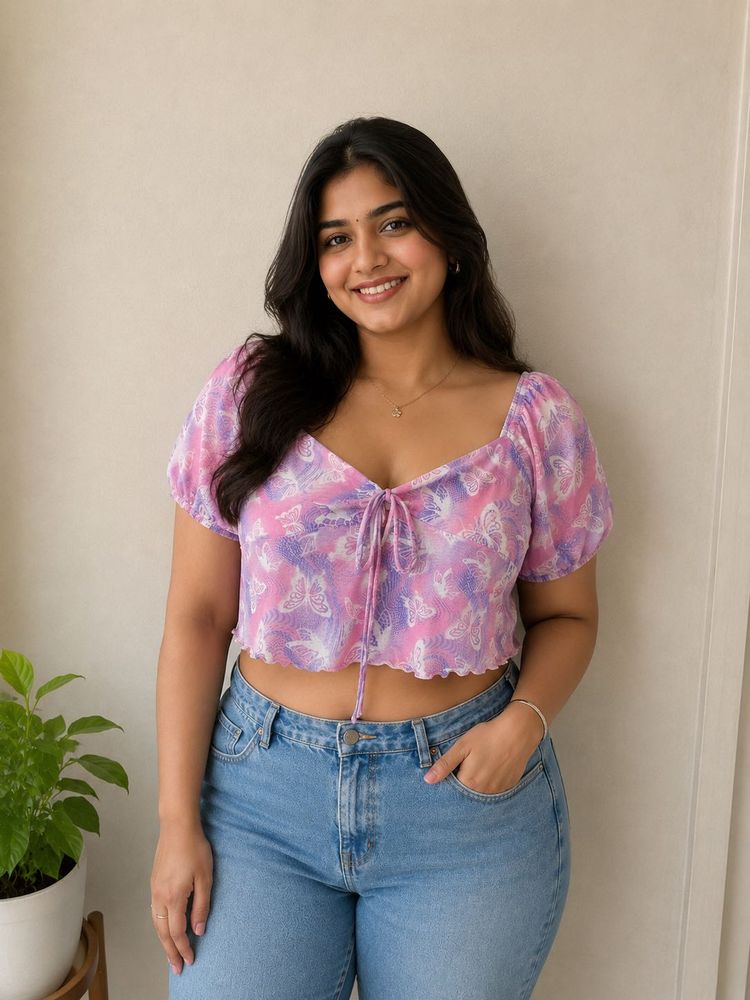 Cute Butterfly Print Crop Top