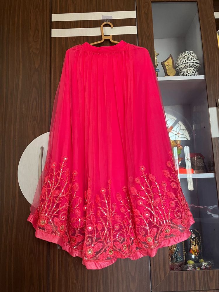 Vibrant Pink Sequined Lehenga Skirt