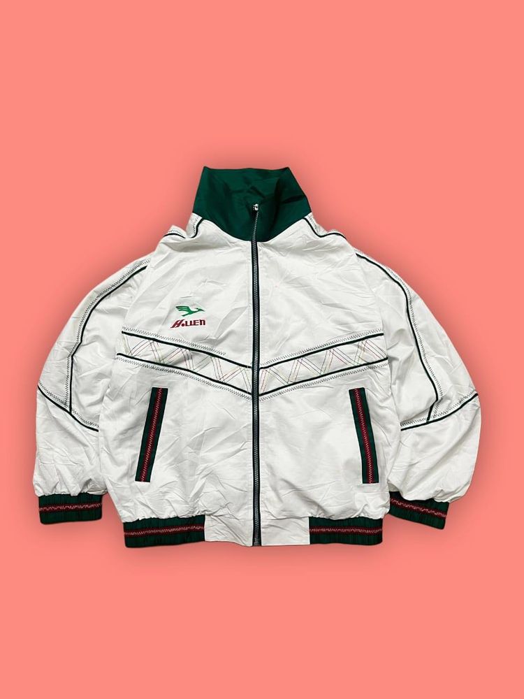 Retro White &amp; Green Track Jacket
