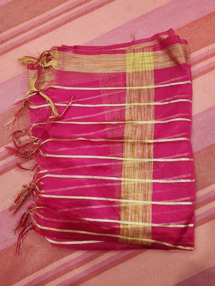 Pink &amp; Gold Striped Dupatta