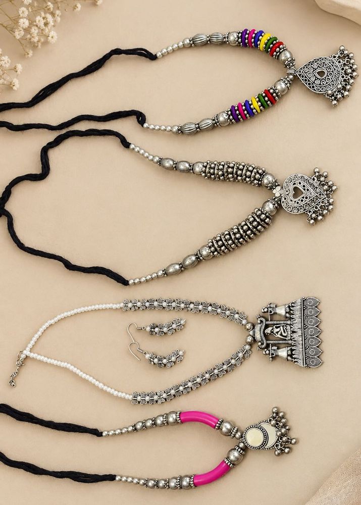 Boho Oxidised Silver Necklace Set