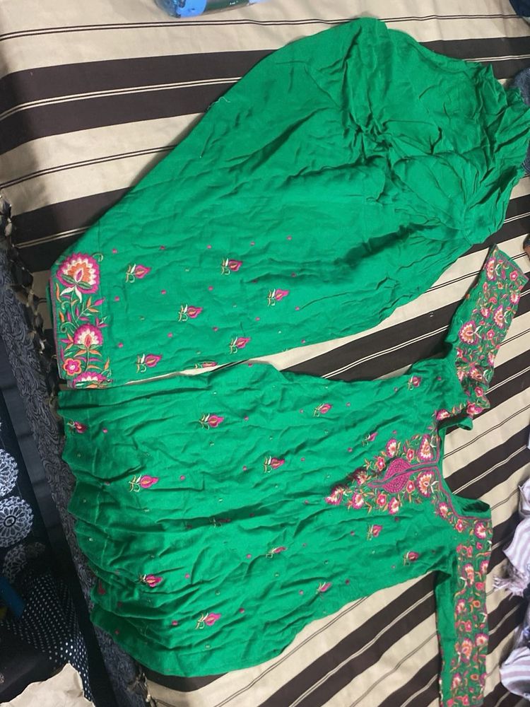 Green Embroidered Kurta Set for winters