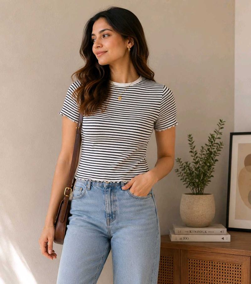 Striped Lettuce Trim T-Shirt